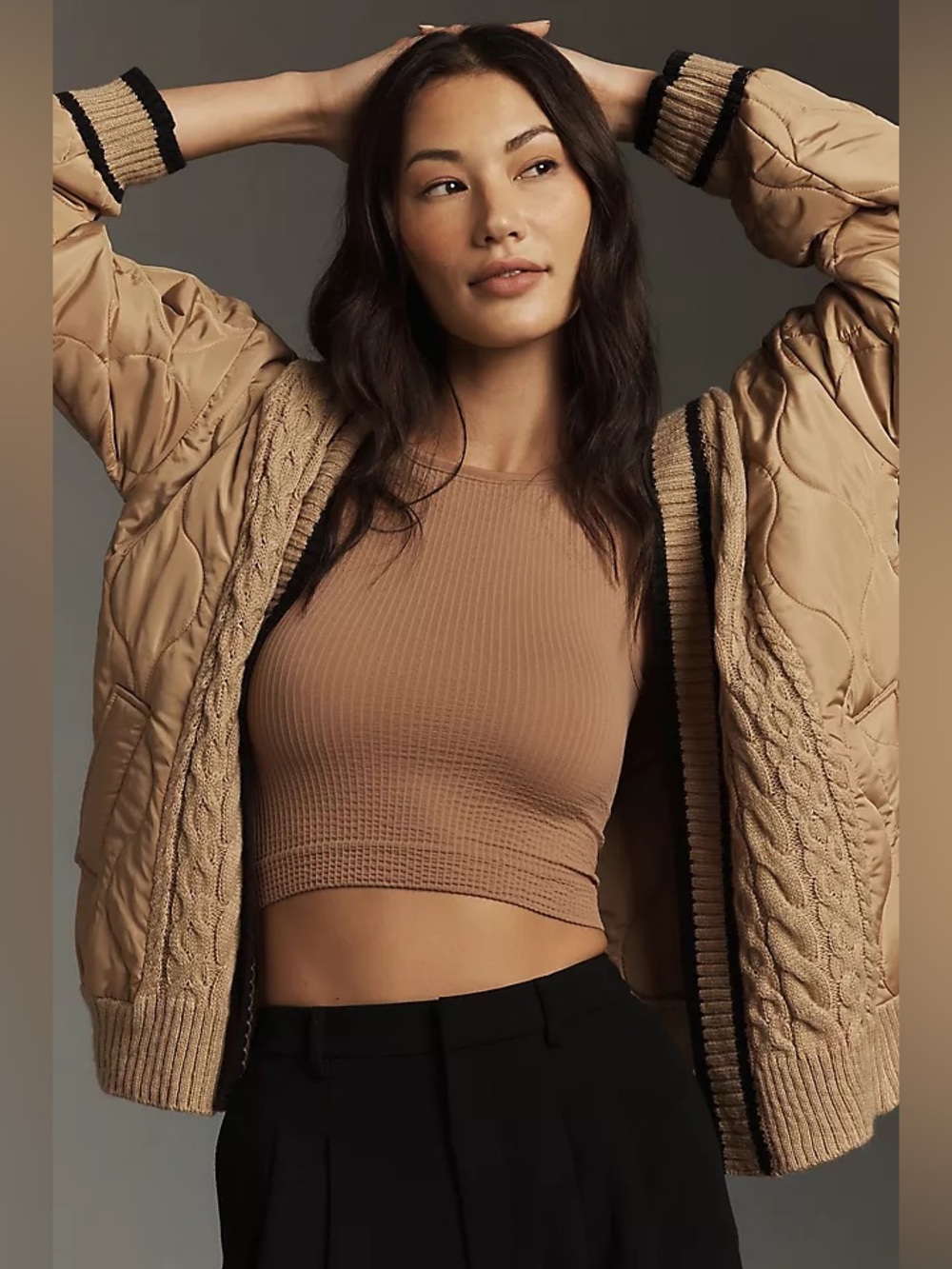 Anthropologie Quilted Cabled Knit Varsity Kimono Jacket